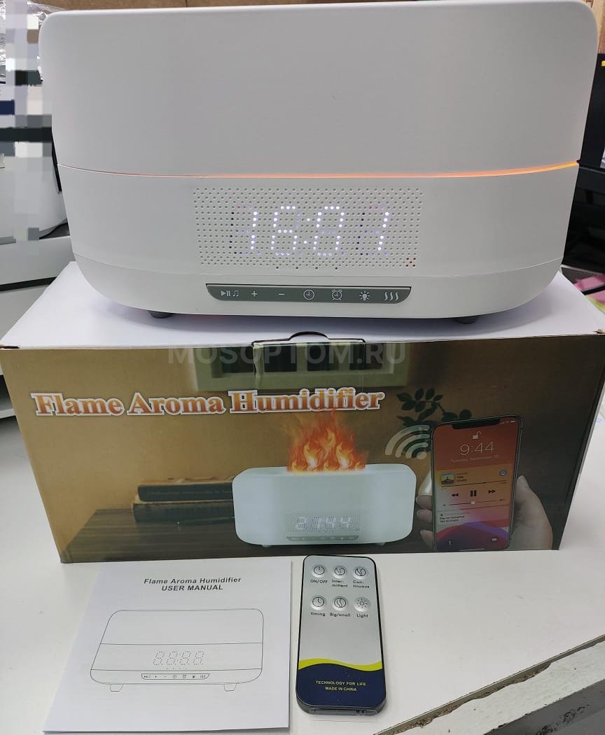 Ультразвуковой аромадиффузор с имитацией огня и часами Flame Aroma Humidifier на пульте оптом - Фото №2