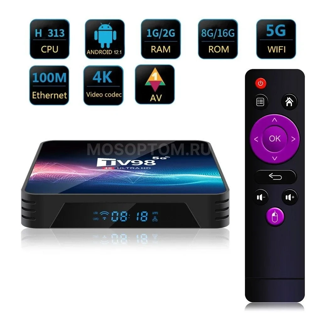 Приставка для телевизора WiFi 4K Ultra HD Android Bluetooth TV98 5G оптом