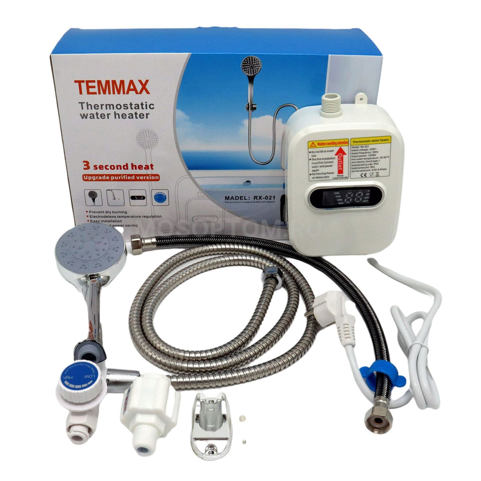 Электрический мини-нагреватель для горячей воды с душевой лейкой Temmax Thermostatic Water Heater оптом