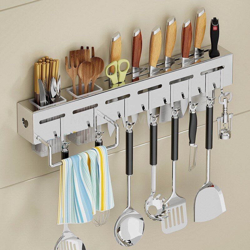 Полка-держатель для ножей и кухонных принадлежностей хром Multifunctional Kitchen Wall Mounted Knife Holder 40см оптом