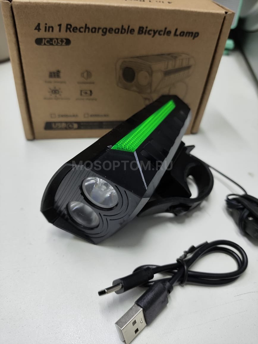 Велосипедный фонарь USB со звуковым сигналом и солнечной панелью 4в1 Rechargeable Bicycle Lamp JC-052 оптом - Фото №2