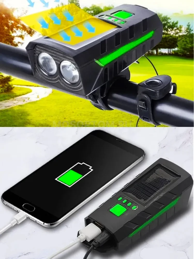 Велосипедный фонарь USB со звуковым сигналом и солнечной панелью 4в1 Rechargeable Bicycle Lamp JC-052 оптом - Фото №4
