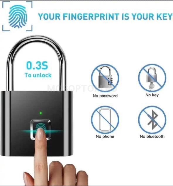 Бесключевой навесной биометрический замок с отпечатком пальца Fingerprint Padlock оптом - Фото №3