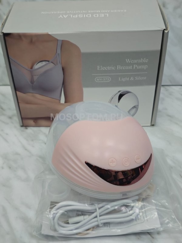 Электрический молокоотсос Wearable Electric Breast Pump MY-375 розовый оптом