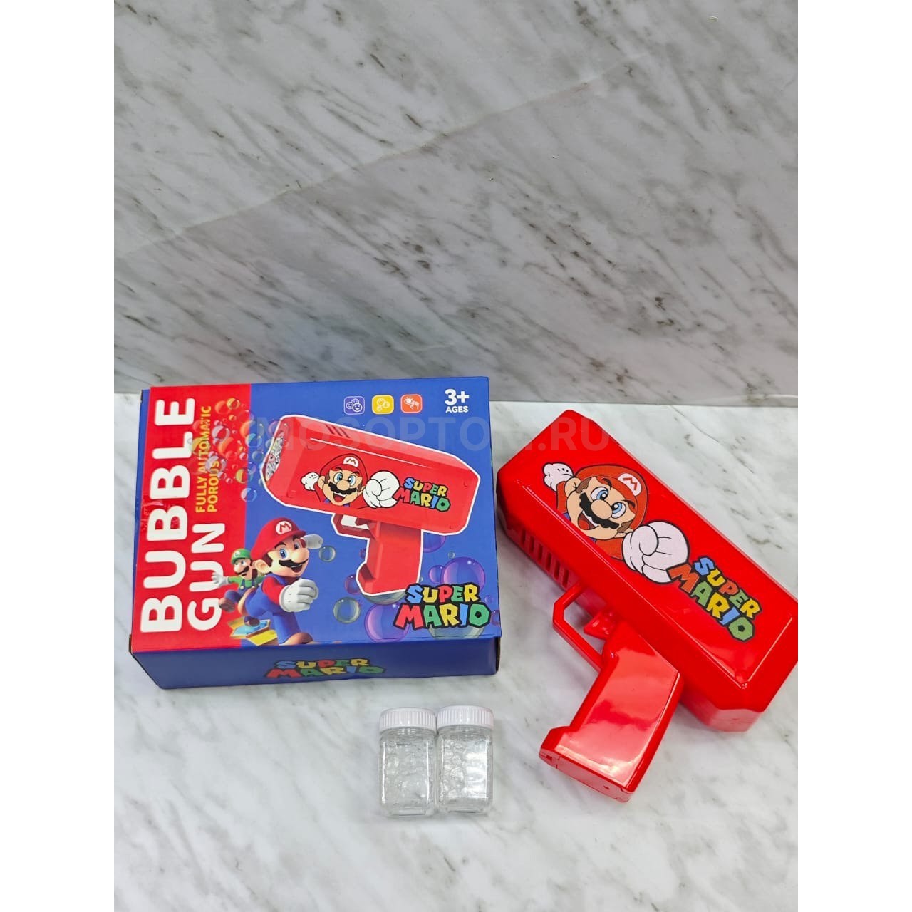 Пистолет для мыльных пузырей на батарейках Bubble Gun Super Mario красный оптом