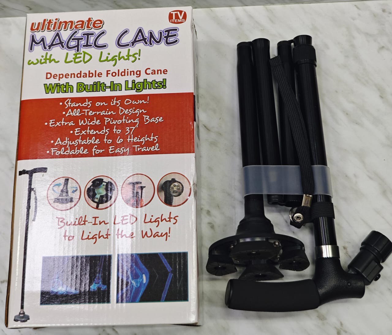 Складная опорная трость с фонариком Ultimate Magic Cane with LED Lights оптом - Фото №2